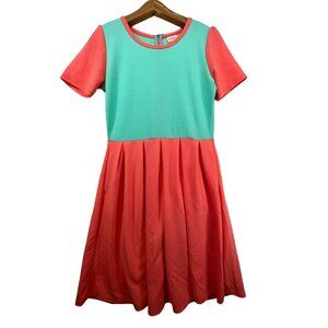 Lularoe Womens Dress L Amelia Fit & Flare Colorblocked CottageCore Stretch Comfy